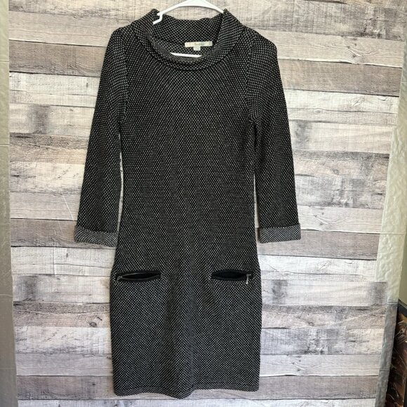Boden Sweater Dress Womens 2R Black White Wool Cowl Neck Zip Office Work Knit - Picture 1 of 10